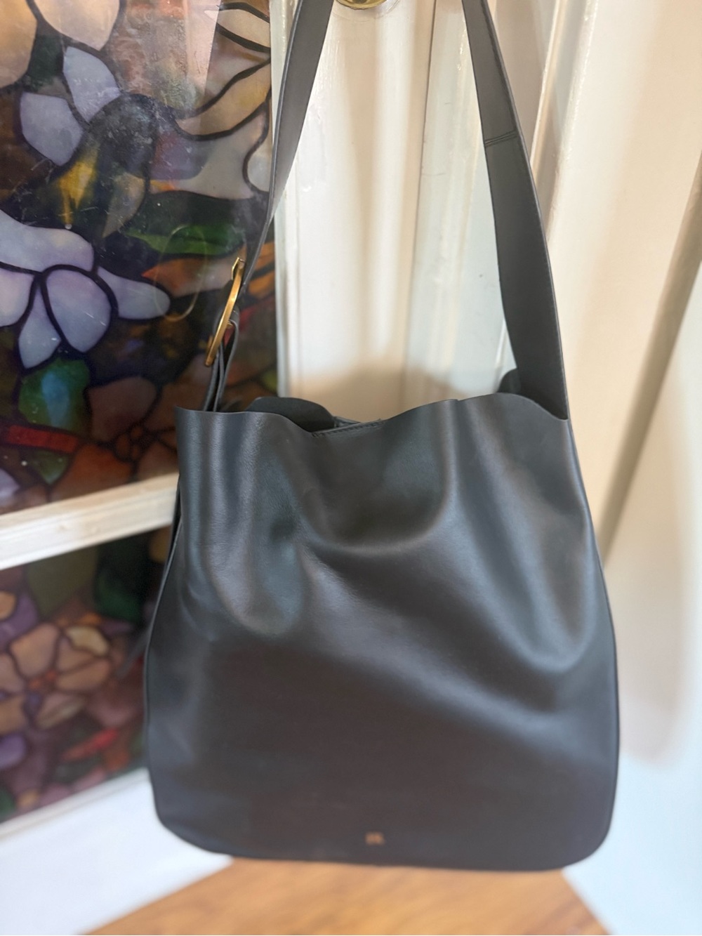 Banana Republic Black Leather Shoulder Tote